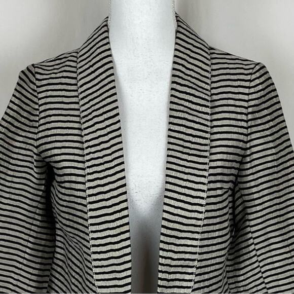 LOFT Black & Metallic Champagne Striped Linen Party Event Jacket NWOT Size 0P - Picture 3 of 12